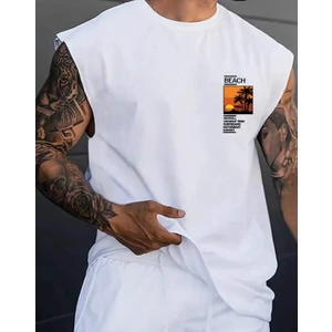 Amor Man Büyük Beden Özel Tasarım Beach Baskılı Kolsuz  Pamuk Battal Erkek T-Shırt