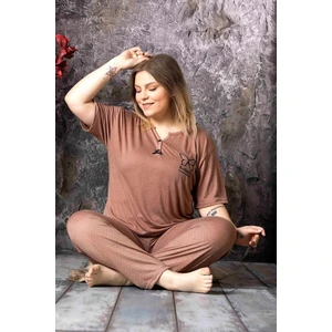 Kadın Bambu Büyük Beden Düğme Yaka Ince Kısa Kol Pijama Takımı P300/146 - 1 Adet