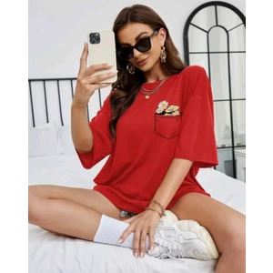 Amor Man Büyük Beden Özel Tasarım Cep Içi Papatyalar Baskılı  Pamuk Süper Oversize Kadın T-Shırt