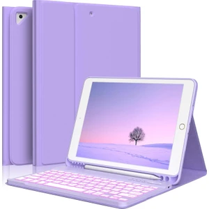 Apple iPad 6. Nesil 9.7 Inc (2018) Rgb LED Işıklı Türkçe Karakterli Bluetooth Özellikli Kalemlikli Klavyeli Kılıf A1893 A1954