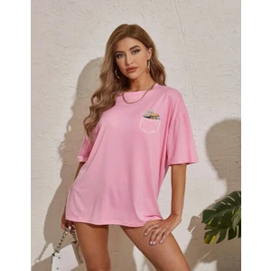 Amor Man Büyük Beden Özel Tasarım Cep Içi Papatyalar Baskılı  Pamuk Oversize Battal Kadın T-Shırt