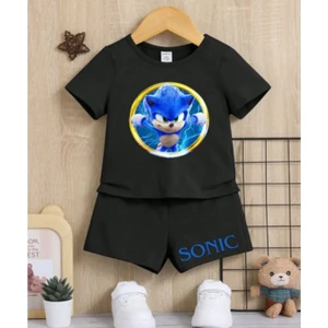 Kids Face Özel Tasarım Çember Sonıc Baskılı % 100 Pamuk Yeni Trend Erkek Çocuk T-Shırt Şort Takımı