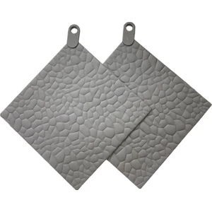 Holly Home 2 Adet Silikon Yanmaz Taş Desenli Nihale, Çaydanlık, Tencere Altlığı , Gri 16X16CM