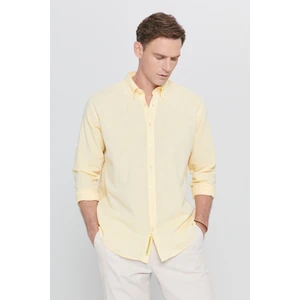 Altınyıldız Classics Erkek Sarı Comfort Fit Rahat Kesim Düğmeli Yaka Casual Keten Gömlek