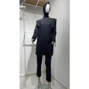 Giz Giyim Valon Detaylı 3 Parça Tam Kapalı Tesettür Mayo Büyük Beden