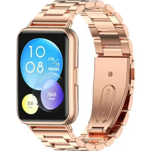 Huawei Watch Fit 2 Uyumlu Paslanmaz Çelik Kordon Pim Çevirici Aparatı ile Rose Gold