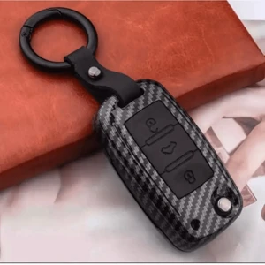 Volkswagen Jetta , Polo , Golf -Seat-Skoda Sustalı Siyah Karbon Anahtar Kılıfı Uds 3 Buton