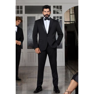 ALTINYILDIZ CLASSICS Erkek Siyah Slim Fit Dar Kesim Kırlangıç Yaka Desenli Klasik Smokin Takım