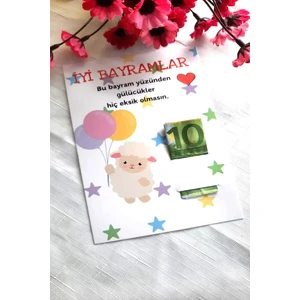 10 Adet Minnak Kuzucuk Bayram Kartı - Bayram Tebrik Kartı - Bayram Harçlık Kartı - Kurban Bayramı