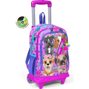 Coral High Kids Pembe Köpek Desenli Üç Bölmeli Çekçekli Okul Sırt Çantası 23950