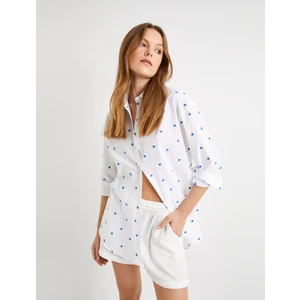 Çiçekli Gömlek Nakışlı Düğmeli Klasik Yaka Standart Kesim