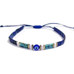 Funny Takı Lacivert Nazar Boncuklu Altın Rengi Hematit Doğaltaşlı Unisex Tila Bileklik