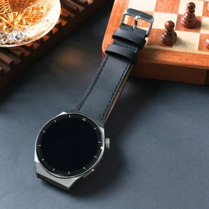 Xiaomi Mi Watch Color 22mm Siyah Deri Kordon Akıllı Saat Kordonu Hakiki Siyah Deri Kayış Xiaomi Akıllı Saat Kordonu