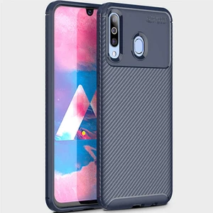 Samsung Galaxy M30 Uyumlu Kılıf Karbon Armor Serisi, Ultra Dayanıklı ve Esnek Slim Fit Karbon Görünümlü Silikon