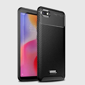 Xiaomi Redmi 6A Uyumlu Kılıf Karbon Armor Serisi, Ultra Dayanıklı ve Esnek Slim Fit Karbon Görünümlü Silikon