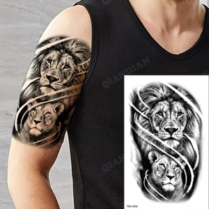 Gerçekci Geçici Dövme Tattoo Aslan ve Dişi Aslan Dövme Sahte Etiket Kadın Erkek Kol Bacak