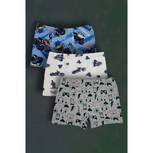 Gri Mor Tekstil 3'lü Erkek Çocuk Pamuklu Desenli Boxer