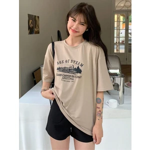 Kadın Vizon Age Of Steam Baskı Oversize Tişört