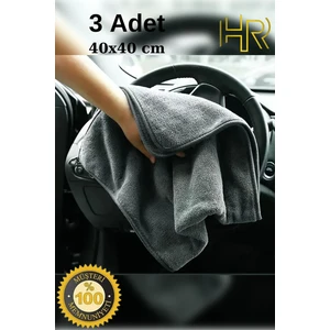 3 Adet Mikrofiber Leke Bırakmaz Araç Yıkama Kurulama Oto Cam Temizlik Bezi 40X40CM Gri