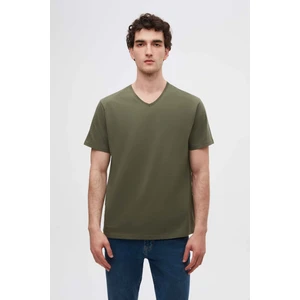 Slim Fit Haki V Yaka %100 Pamuk T-shirt 4HC141996755M