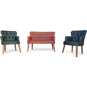 Aryans Home Ahşap Ayaklı Kollu Deri Ofis Koltuk Takımı Büro Mobilyaları