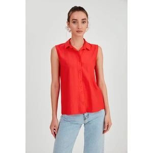 Sıfır Kol Yakalı Önden Düğmeli Bluz