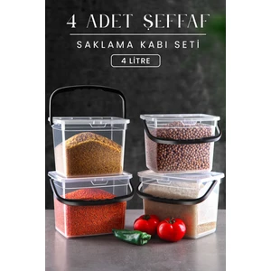 Kitchen Life Mega Boy 4'lü Kare Un Baklüyat Kabı 4 Lt Kulplu Deterjanlık Saklama Kutusu Kabı 4 Adet