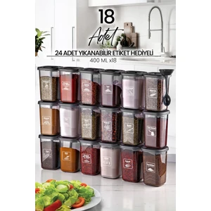 Kitchen Life 18'li Azure Etiketli ve Kendinden Kaşıklı Baharatlık Seti - Baharatlık Takımı