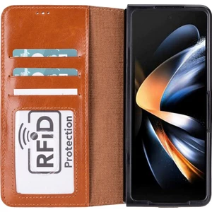 Samsung Galaxy Z Fold5 Uyumlu Deri Cüzdanlı Kılıf Efektli Taba
