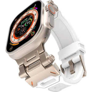 M.tk moveteck Apple Watch 7 45 mm Kordon Dayanıklı Konnektör Kayışı Metal Silikon Tokalı Delikli Spor Uyumlu