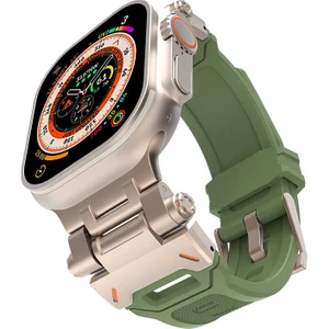 M.tk moveteck Apple Watch 7 45 mm Kordon Dayanıklı Konnektör Kayışı Metal Silikon Tokalı Delikli Spor Uyumlu