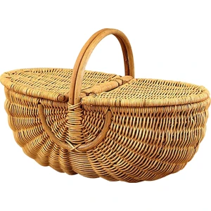 Naturel Home Bohem Large Boy Piknik Sepeti, Brunch Sepeti, Dekoratif Sepet, Iskandinav, Modern, Rattan