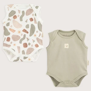 Joyful Yenidoğan Kolsuz 2li Body Set Yeşil-Ekru