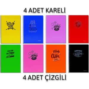 Enjoy A4 96 Yaprak Plastik Kapak Spiralli Defter 4 Kareli + 4 Çizgili