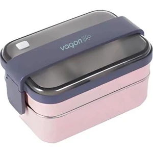 Paslanmaz Çelik Çift Katlı Bölmeli 1200 ml Saklama Kabı BL-20183 - Pembe