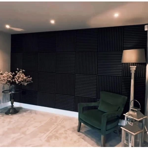Renkli Duvarlar 50X50CM 1 Adet Siyah Renk Akustik Panel 3mm Keçe ve 8mm Mdflam Salon Ofis Duvar Çıtası Paneli Cide