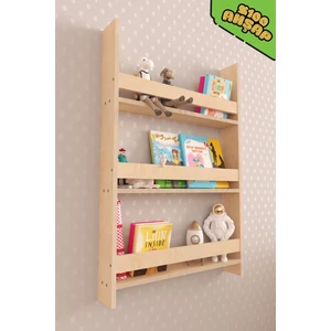 Step Montessori Boyasız Doğal Ahşap Duvara Monte Kitaplık