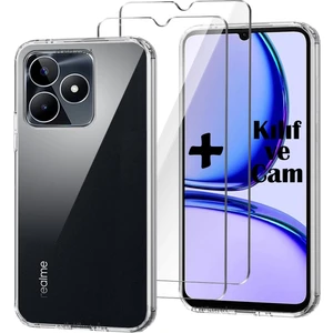 M.TK Moveteck Realme Note 50 4g Kılıf Kamera Korumalı Darbeye Dayanıklı Şeffaf Silikon + 9h Ekran Koruyucu Cam 2'li Set