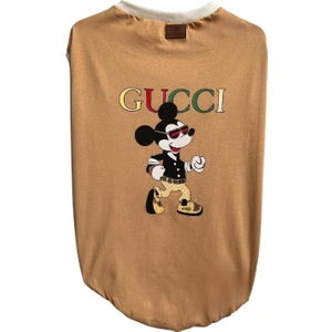 Orta ve Büyük Irk Mickey Mouse Desenli Sütlü Kahve Köpek Kıyafeti Elbisesi