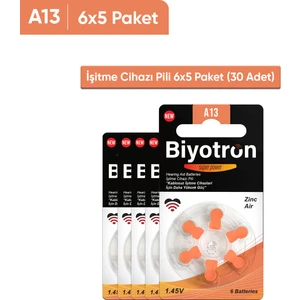 Premium A13 İşitme Cihazı Pili 6x5 (30 Adet)