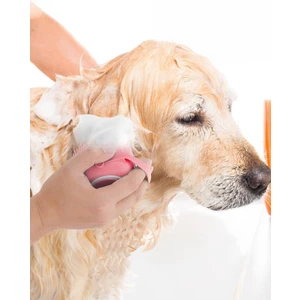 Şampuan Hazneli Kedi ve Köpek Evcil Hayvan Yıkama Fırçası Silikon Pembe