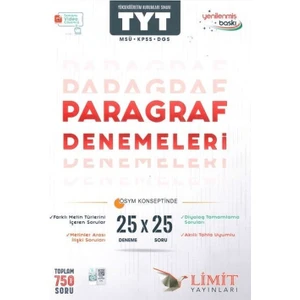 Limit Yayınları TYT MSÜ KPSS DGS Paragraf 25 x 25 Denemeleri