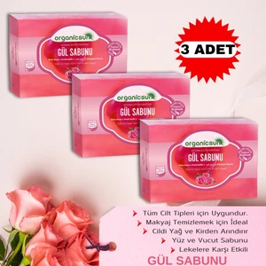 Doğal Gül Sabunu 140 gr x 3 Adet Tüm Cilt Tipleri Için Onarıcı Besleyici Natural