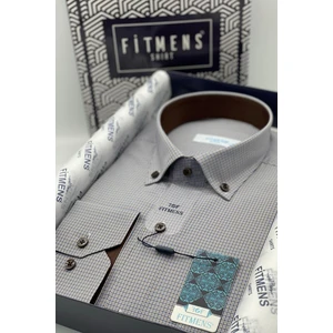 Erkek Klasik Uzun Kol Pöti Kareli Yaka Düğmeli Hediye Kutulu Gömlek2 - Kahverengi