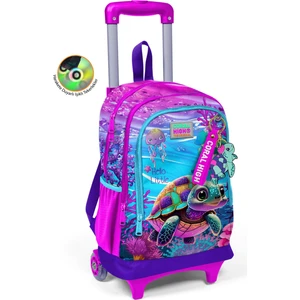 Coral High Kids Pembe Mor Kaplumbağa Desenli Üç Bölmeli Çekçekli Okul Sırt Çantası 23956