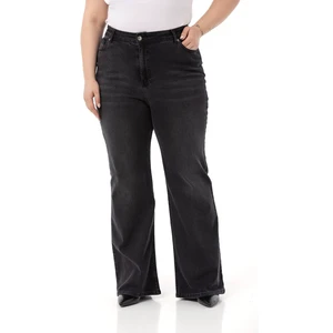 Disentis Modest Büyük Beden Yüksek Bel Ispanyol Paça Siyah Denim Pantolon