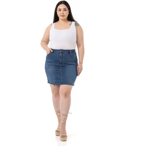Disentis Modest Büyük Beden Taşlama Detaylı Beş Cepli Mavi Mini Denim Etek