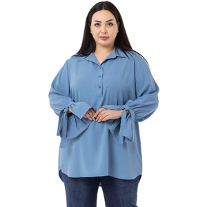 Disentis Modest Büyük Beden Kolları Bağlama Detaylı Mavi Gömlek