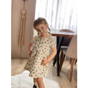 Jolly Kids Kız Çocuk Krem Çiçek Desenli Düğmeli Elbise