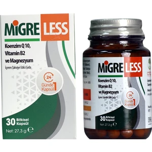 Migreless Koenzimq 10 Vitamin B2 ve Magnezyum Içeren Takviye Edici Gıda 30 Bitkisel Kapsül
